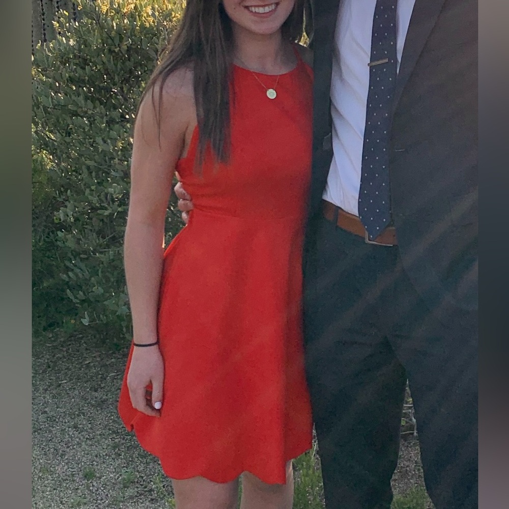 Lulus play on curves red scalloped dress